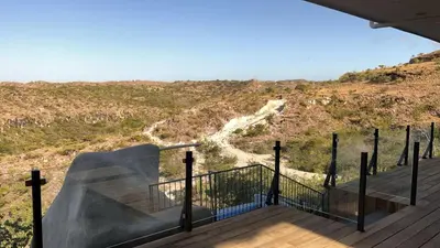a balcony with a view of a mountain at Destino Hotel & Hot Springs - Lujoso hotel en Provincia Guanacaste, San Bernando de Bagaces, Bagaces in Bagaces