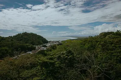 a view of a town in the middle of a forest at Vista del Pacifico Boutique Hotel in Quepos