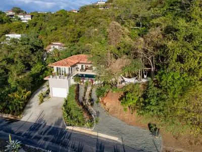 an aerial view of a house on a hill at Casa Natura- 3 Bedroom Ocean View Home At Mar Vista in Brasilito