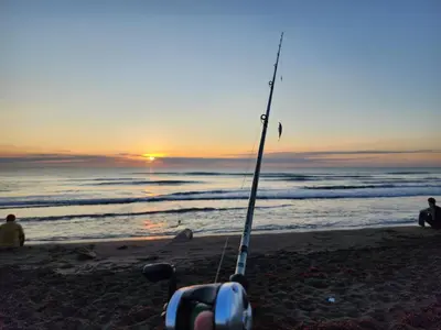 a fishing rod on the beach at sunset at Departamento 7 Tortuguero in Tortuguero