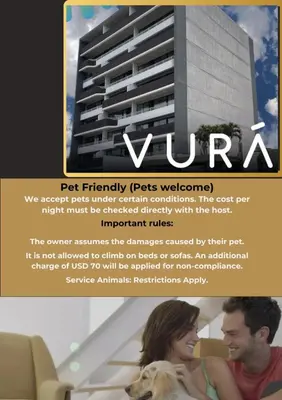 a flyer for a apartment building with a man and a woman at Vurá 201 in San José