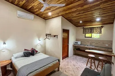 a bedroom with a bed and a sink in it at Apartamento Entero El Guanacaste con Piscina Compartida in Santa Cruz