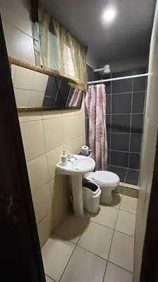 a bathroom with a sink and a toilet at Rivera Family Airport Apartments in Santiago Este