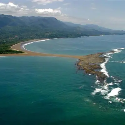 an aerial view of a beach and the ocean at Villa Ananda in Ballena