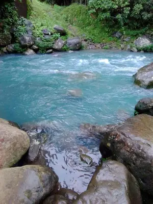 a river with blue water and some rocks and trees at Maricel House in San Rafael