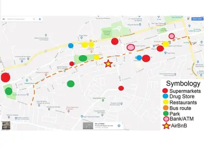 a map of the city of dublin with coloured circles at Private bedroom 10 minutes from the SJO airport in Alajuela City
