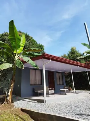 a small house with a palm tree in front of it at Tiny house PZ in San Rafael Norte