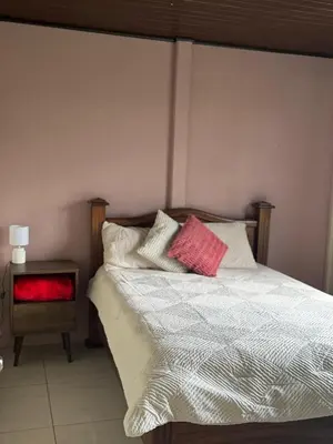 a bedroom with a bed with two pillows on it at Casa Esperanza in Río Cuarto