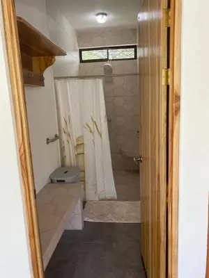 a bathroom with a shower and a toilet in it at Casa Gratitud in Paquera