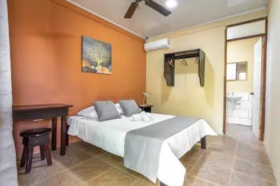 a bedroom with a bed and a desk and a sink at Hotel El Cocobolo Food&Rest Room 2 B&B WiFi AC Pkg Free Swimmingpool in Ahogados