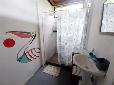 a bathroom with a shower and a sink at Flor de bambú in Uvita
