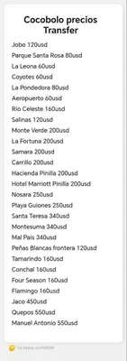 a screenshot of a list of possible triggers for a transfer at Hotel El Cocobolo Food&Rest Room 6 B&B WiFi AC Pkg Free Swimmingpool in Liberia