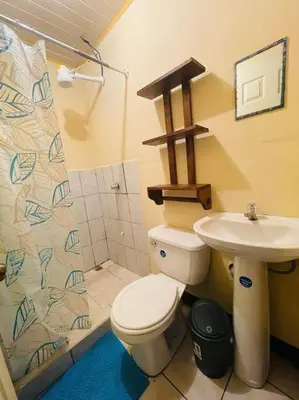 a bathroom with a toilet and a sink and a shower at A 5 minutos del aeropuerto in Alajuela City