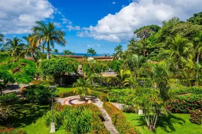 a garden with palm trees and flowers at Villa Flamingo 8 At Playa Flamingo in Playa Flamingo