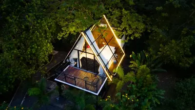 an overhead view of a house in the woods at Mali's House in Fortuna