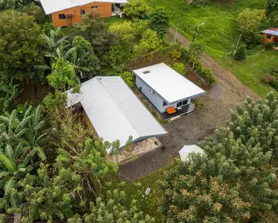 an overhead view of a building in a garden at La Casa del Tío Carlos in San Pedro