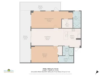 a floor plan of a house at Remodeled Top-Floor Condo with Stunning Wrap-Around Balcony Offering Mountain, Ocean & Marina Views in Playa Flamingo