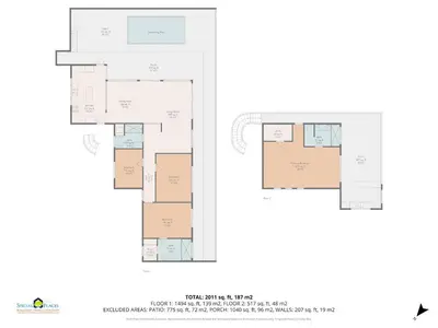 a floor plan of a condo and a building at Modern Studio Apartment with Covered Balcony, Full Kitchen, and Stunning Ocean Views in Playa Flamingo