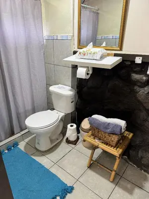 a bathroom with a white toilet and a sink at Hermosa Cabaña en Cartago! Cabaña Providencia! in Cartago