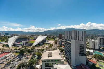 an aerial view of a city with buildings at Rooftop and city view Aparment in San José