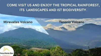 a comparison of two pictures of a mountain at Cabaña Montezion Bijagua in Bijagua
